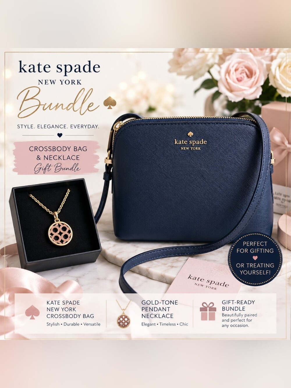 ✨️ Kate Spade New York Crossbody Bag & Pendant Necklace Gift Bundle💙